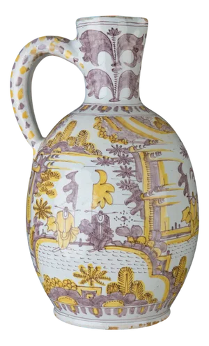 Large Purple and Yellow Chinoiserie Wine Jug from Delft, 1680-1700