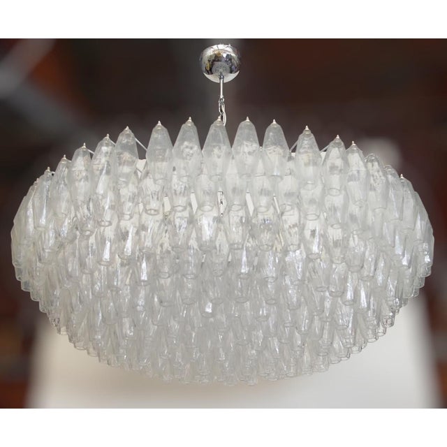 Italian modern chandelier or flush mount with clear polyhedron / polyhedral shaped Murano glass, mounted on white enameled...