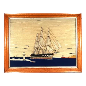 Sailor's Woolwork of Royal Navy Second Rate Battleship Coming Into Port