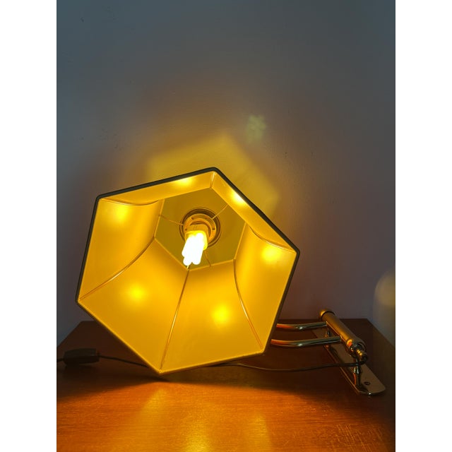 Mid-Century Brass Wall Light with Adjustable Swing Arm and Off-White Lampshade For Sale - Image 9 of 13