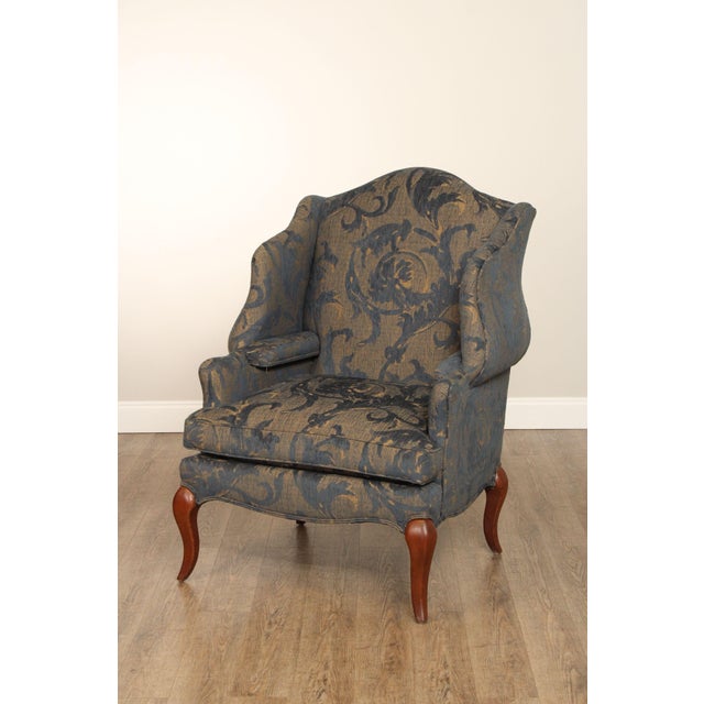 Wood Pearson French Style Pair of Custom Upholstered Wing Chairs For Sale - Image 7 of 12