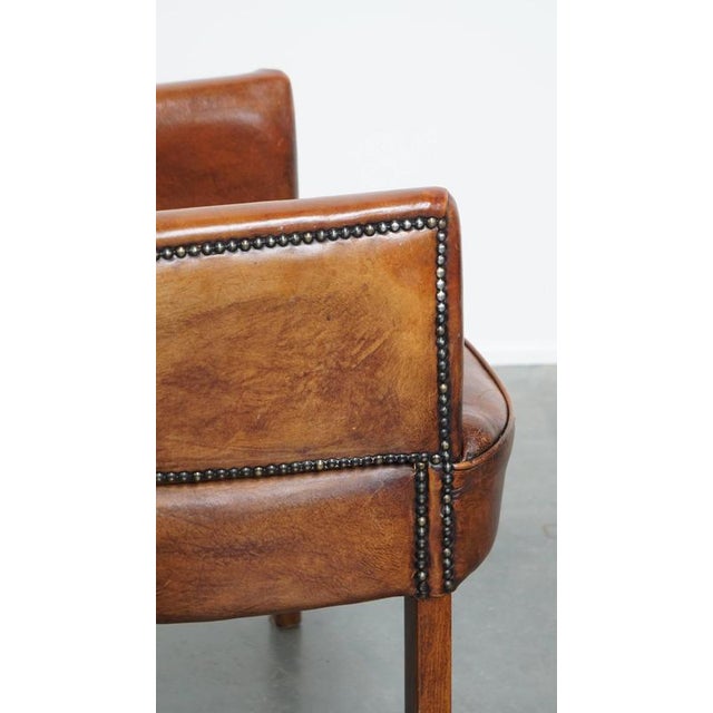 Cognac Colored Sheepskin Dining Room Chair with Armrests For Sale - Image 14 of 15