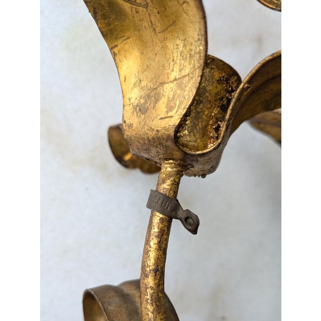 Vintage Italian Florentine Gilt Tole 3 Arm Candle Sconce For Sale - Image 4 of 7
