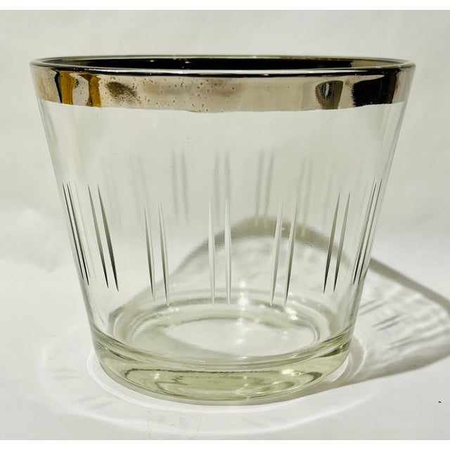 Transparent Vintage Mid-Century Modern Small Ice Bucket Barware Glass Cut Silver Rim For Sale - Image 8 of 8