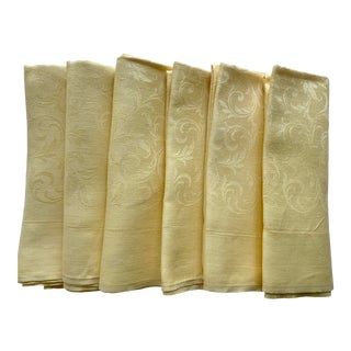 Mid 20th Century Vintage Yellow Damask Napkins - Set of 19 For Sale