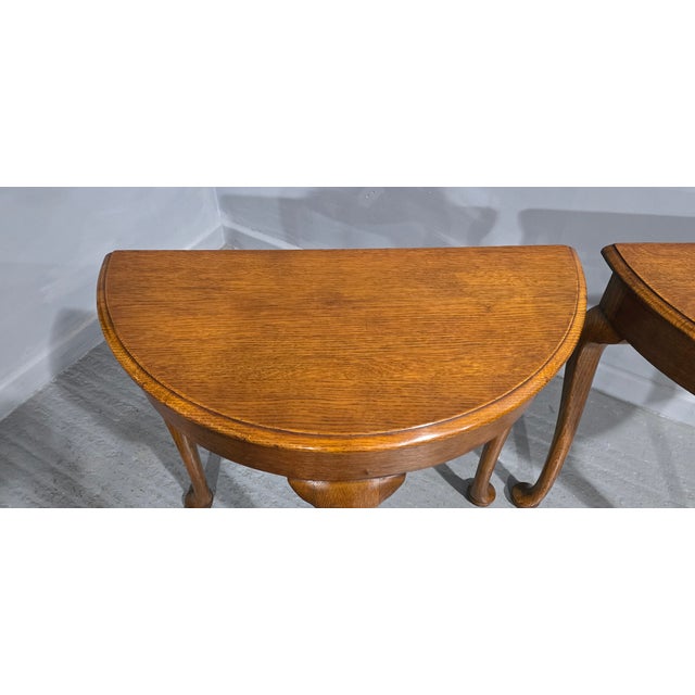 Oak Demi Lune Console Tables, 1920s, Set of 2 For Sale - Image 6 of 11