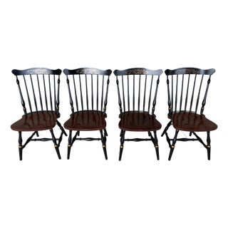 L. Hitchcock Black Harvest Fan Back Windsor Side Chairs - Set of 4 For Sale