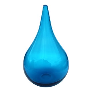 Late 20th Century Large Handblown Art Glass Teardrop Shaped Vase / Sculpture in Blue For Sale