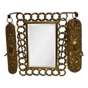 Victorian Brass Mirror Gentleman’s Vanity Set With Brushes - 3 Piece Set
