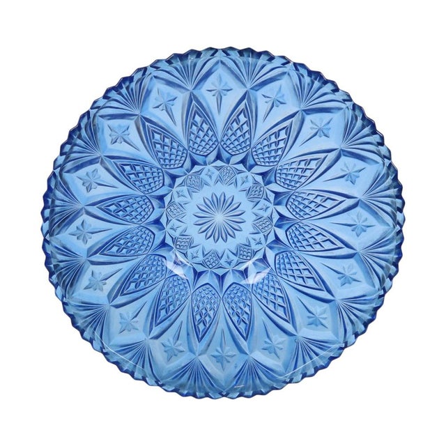 Beautiful large fruit bowl with star and diamond pattern, rare in this deep blue color, marked France on the bottom,...