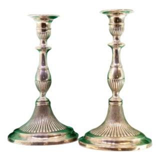 Fluted Silver Candlesticks with Reliefs and Beaded Circular Bases, Set of 2 For Sale