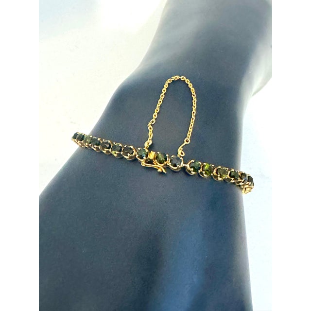 4 Ct Round Shape Green Tourmaline Cocktail Tennis Bracelet 14 Kt Yellow Gold 7" For Sale In New York - Image 6 of 18