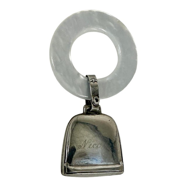 Vintage Crown Sterling Teething Ring With Sterling Baby Rattle and “Nicole” Ingraving For Sale