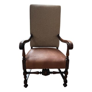 Vintage Ralph Lauren Style Upholstered High Back Armchair For Sale