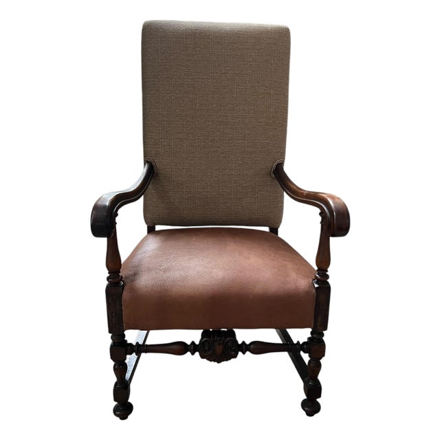 Vintage Ralph Lauren Style Upholstered High Back Armchair For Sale