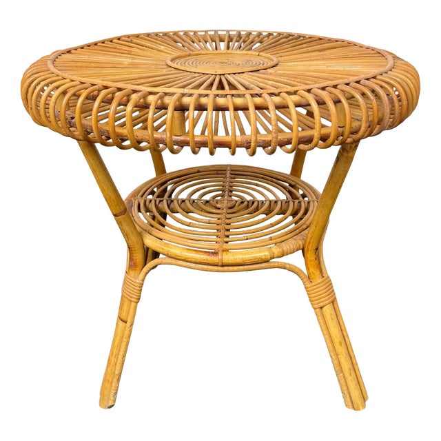 Mid-Century Round Rattan & Bamboo Coffee Table, Italy, 1960s For Sale