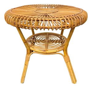 Mid-Century Round Rattan & Bamboo Coffee Table, Italy, 1960s