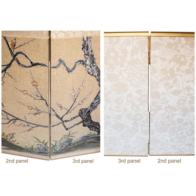 Showa Era C. 1970s Japanese Maki-E Byobu Screen "Blossoming Sakura and Asters" For Sale - Image 15 of 18