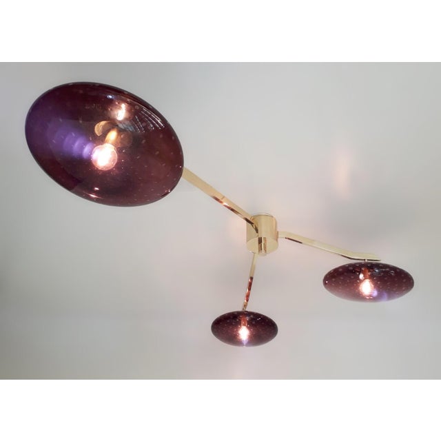 Fabio Ltd Trio Angolo Polished Brass Amethyst Bubbles Glass Flush Mount by Fabio LTD For Sale - Image 4 of 7