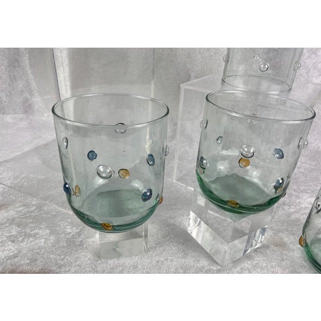 Mid-Century Modern Mid 20th Century Hand-Blown Double Old Fashioned Glasses With Multi-Color Applied Prunts - Set of 11 For Sale - Image 3 of 4