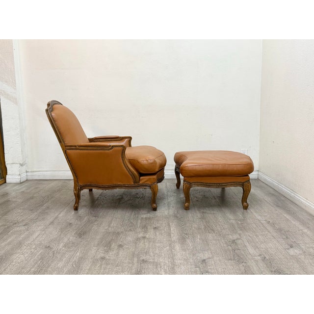 Leather Bergere Style Chair With Ottoman For Sale In Los Angeles - Image 6 of 9