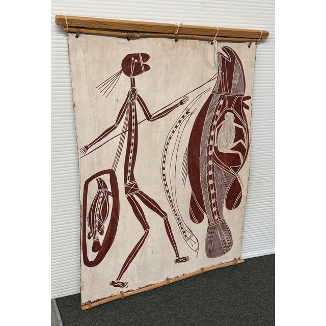 Design Plus Gallery presents an Aboriginal Bark Painting, Dated 1982. Acquired from an art gallery in Melbourne,...