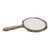 A beautiful round hand mirror with a beveled edge, made in France around the 1940s from silver-tone metal (*métal blanc*);...