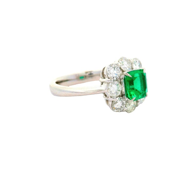 Early 21st Century Superb Colombian Emerald Diamond Platinum Halo Ring, Gia Certified, Size 6.25 For Sale - Image 5 of 8