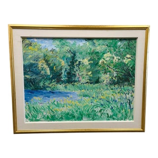 Bruce Steinhoff Original Oil Painting Flowers and Trees Munzars Pond, 1996 - Framed For Sale
