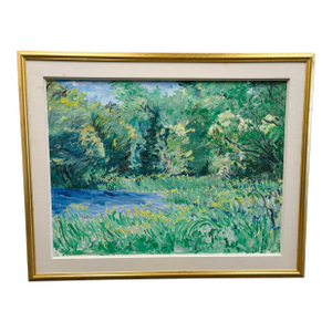 Bruce Steinhoff Original Oil Painting Flowers and Trees Munzars Pond, 1996 - Framed