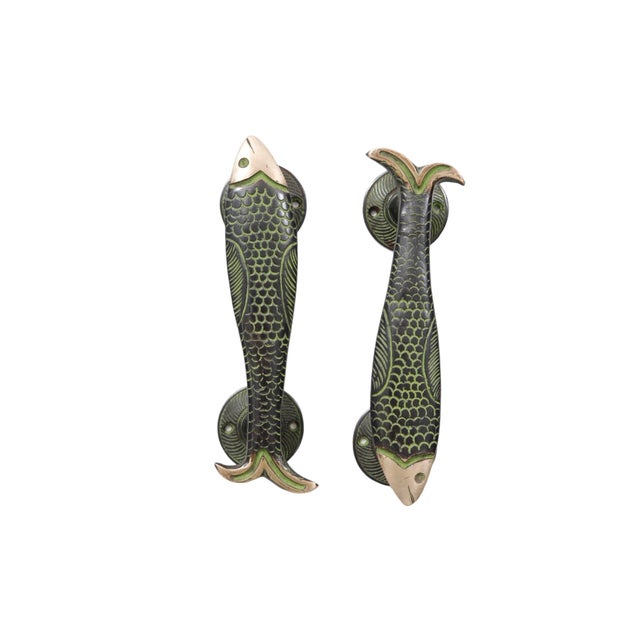 Green Brass Fish Handles, a Pair For Sale - Image 4 of 6