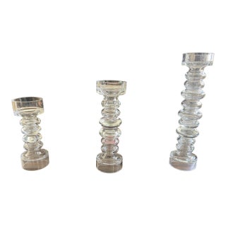 Global Views Hand-Blown Portuguese Glass Bubble Candlesticks – Set of Three For Sale