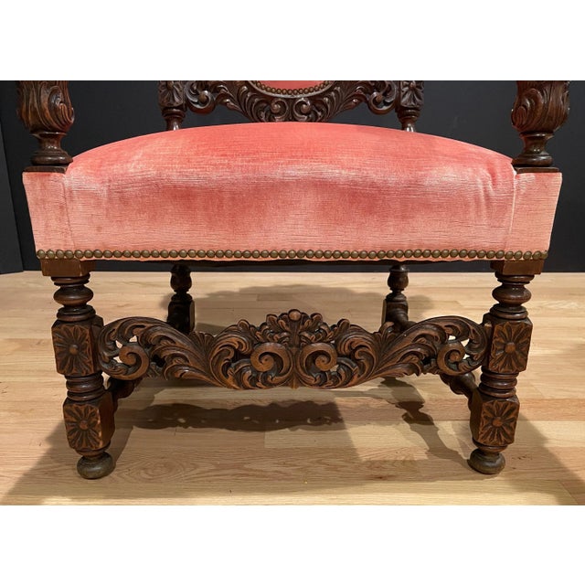 Mid 19th Century Antique Pair of Carved French Baroque Armchairs For Sale - Image 5 of 7