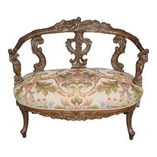 Early 20th Century Antique Italian Carved Figural Chair Settee For Sale