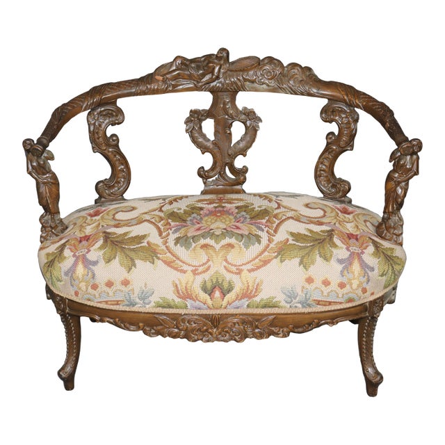 Early 20th Century Antique Italian Carved Figural Chair Settee For Sale
