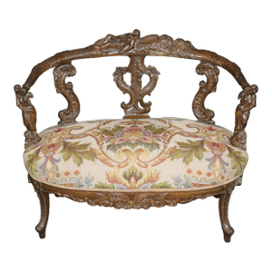 Early 20th Century Antique Italian Carved Figural Chair Settee