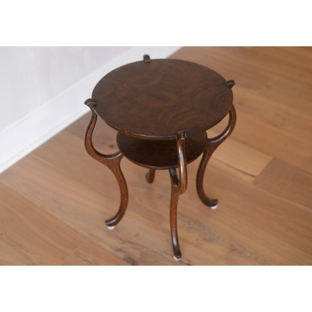 Wood Small Antique Art Nouveau Style Two-Tier Tiger Oak Side Table For Sale - Image 7 of 10