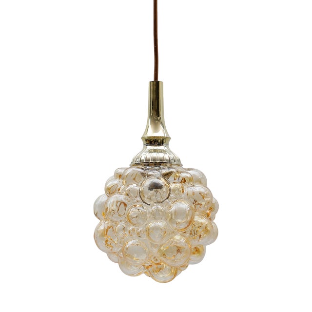 Petit Amber Bubble Glass Hanging Lamp by Helena Tynell for Limburg, Germany, 1950s For Sale