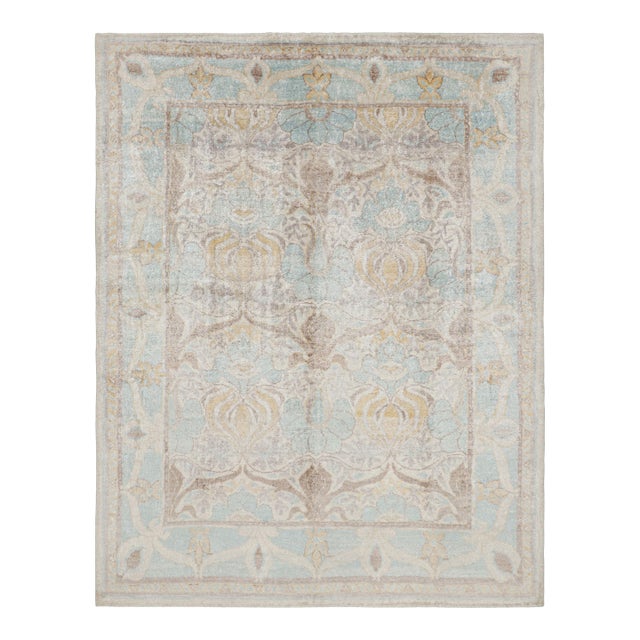 Rug & Kilim’s Oushak Style Rug in Blue and Beige-Brown With Floral Patterns For Sale