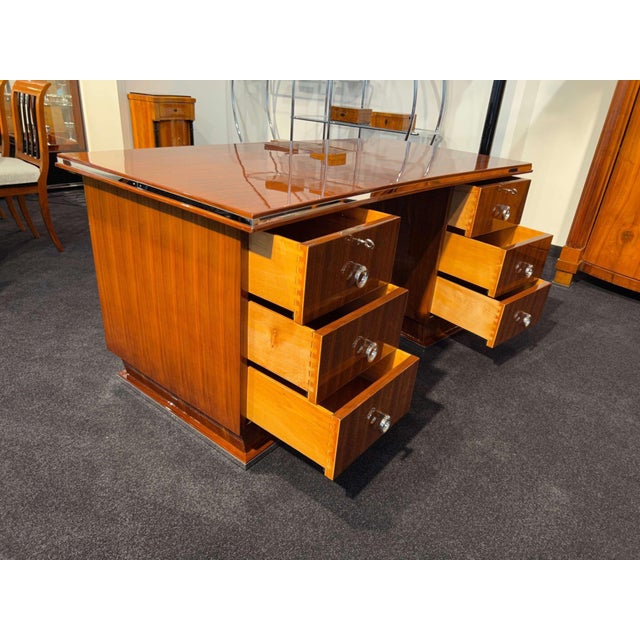Art Deco Rosewood, Veneer and Nickel Desk, France, 1930s For Sale - Image 10 of 18