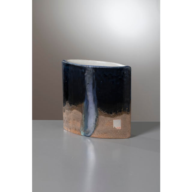 Mid-Century Modern Sculptural Elliptical Stoneware Vase by Bruno Gambone, Italy, 1980s For Sale - Image 3 of 10