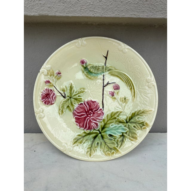Light Yellow French Majolica Pink Flowers Salins, Circa 1890 For Sale - Image 8 of 8