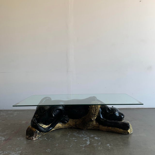 Vintage Glass Top Ceramic Panther Coffee Table Chairish