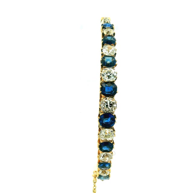 Vintage Sapphire and Diamond 14k Gold Bangle Bracelet, Circa 1950 For Sale - Image 11 of 17