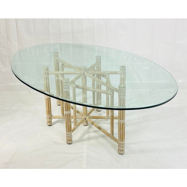 Vintage McGuire Bamboo Oval Dining Table With Beveled Glass, San Francisco For Sale - Image 9 of 18