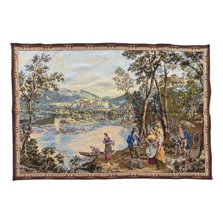 Vintage French By The Lake Jacquard Tapestry in the style of Aubusson, 1970s For Sale