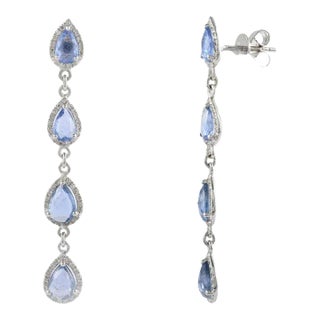 4.38ct Sapphire & Diamond Dangle Earrings in 14k White Gold- 2 Pieces For Sale
