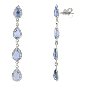 4.38ct Sapphire & Diamond Dangle Earrings in 14k White Gold- 2 Pieces