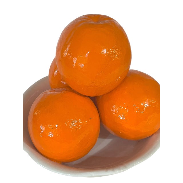 French Provincial Vintage French Trompe L’Oeil Ceramic White Bowl of Oranges For Sale - Image 3 of 11