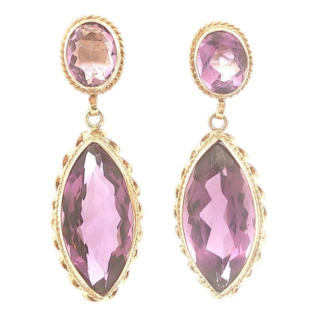 Mid 20th Pair of Amethyst Dangle Earrings For Sale